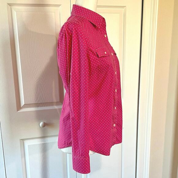 LL Bean Small pink polka dot top long sleeved shirt, button up, 3 pos. sleeves - Picture 4 of 10